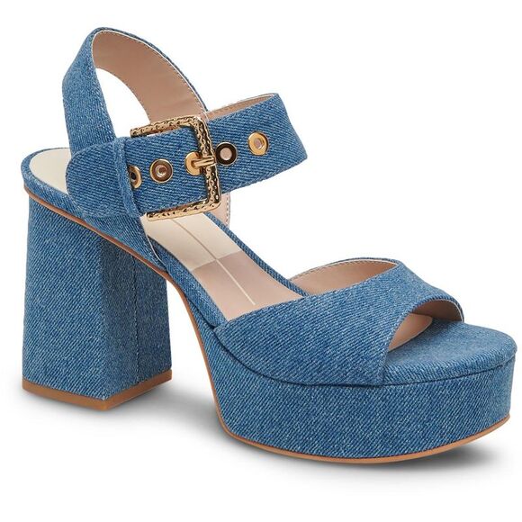 Dolce Vita Shoes - Dolce Vita Womens Bobby Blue Buckle Ankle Strap Shoes Block Heel Sandals New